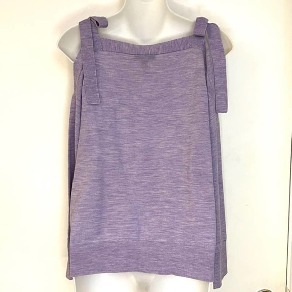 J. CREW LAVENDER MERINO WOOL COLD SHOULDER SWEATER WITH BOWS SIZE SMALL - Picture 10 of 11